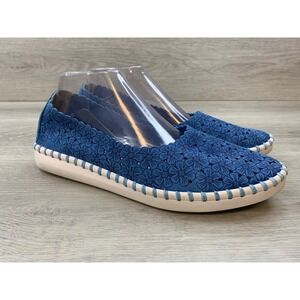 Patrizia by Spring Step Women's Blue Floral Laser Cut Slip On Loafers Flats